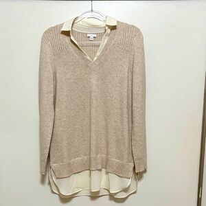 J. Jill - Cream V-Neck Sweater with Layered Design